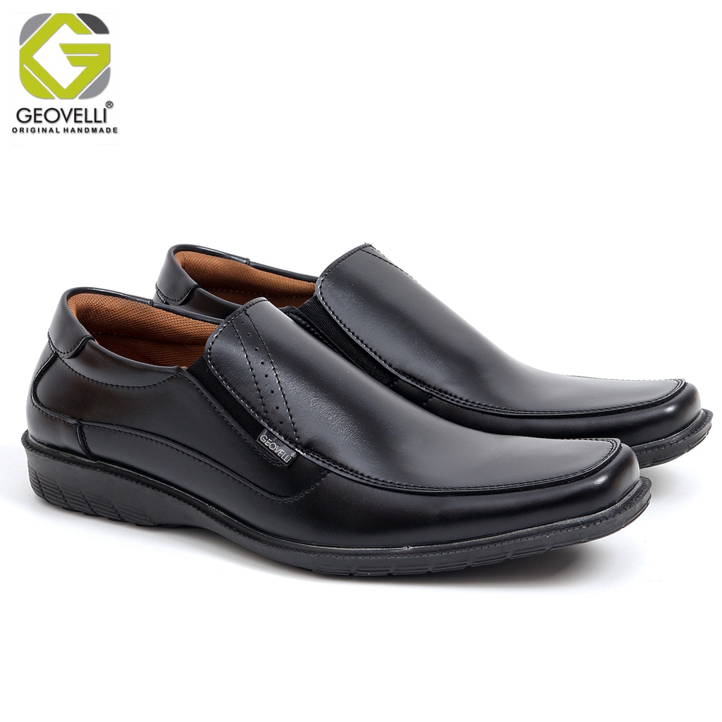 BIG SIZE GEOVELLI - Sepatu Pantofel Santai Kasual Kerja Kuliah Pria Cowok Hitam Ukuran 39 - 45