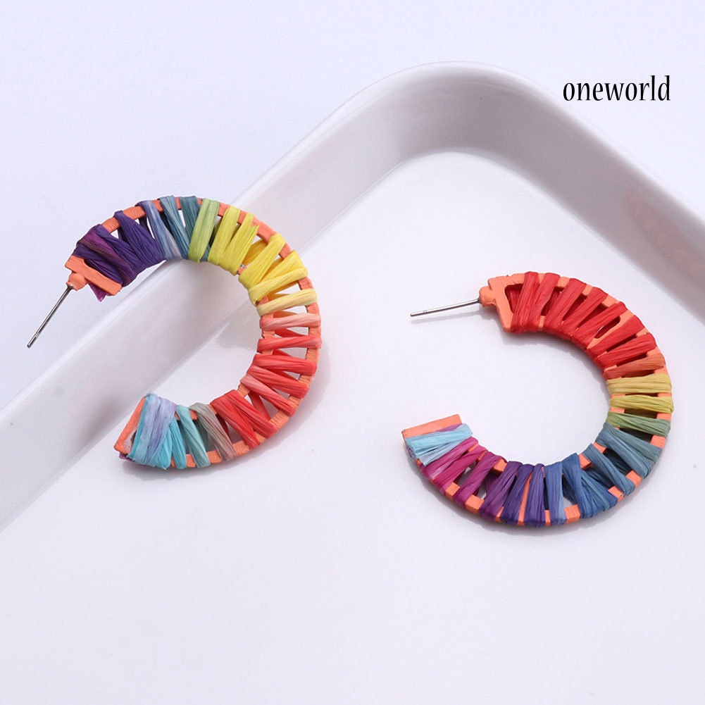 OW@ Women Heart Geometric Hand-woven Charm Statement Earrings Party Jewelry Gift