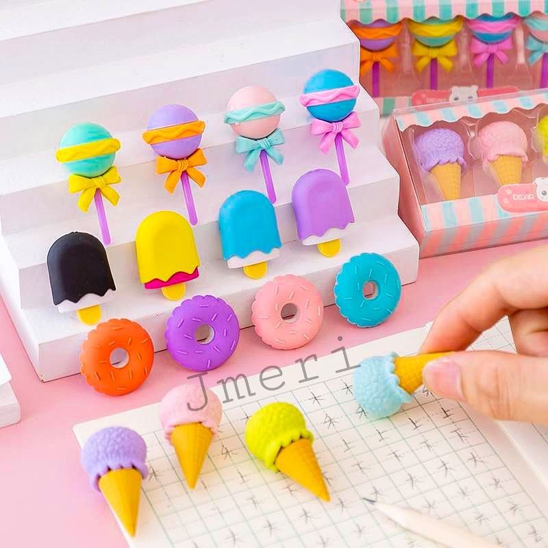 

Penghapus Pensil 1set isi 4pcs Ice Cream / Penghapus Donat / Penghapus Lollipop / Penghapus Lucu
