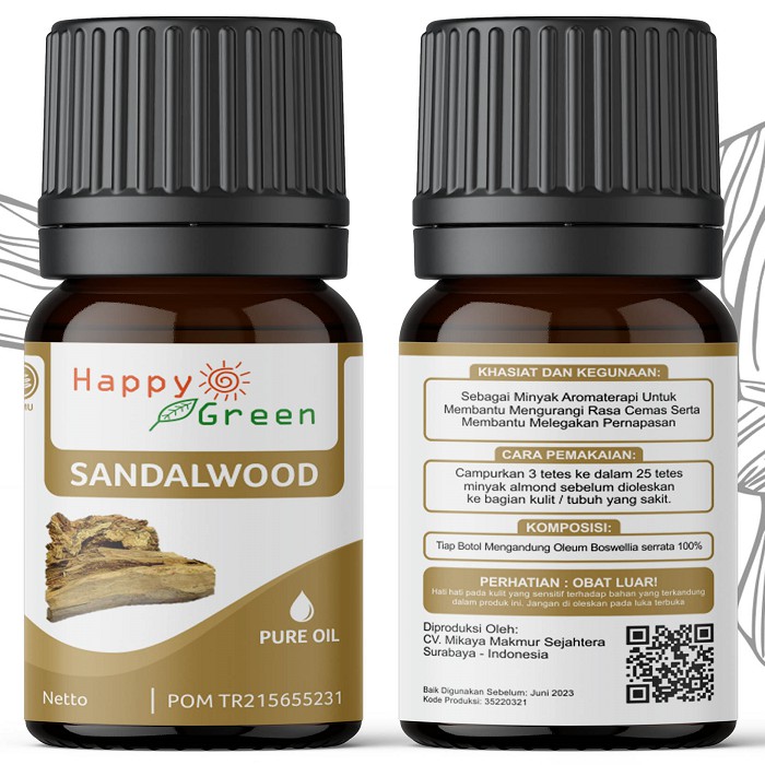 BPOM Happy Green Sandalwood Essential Oil - Minyak Atsiri Kayu Cendana Santalum Album  Pasti Murni !