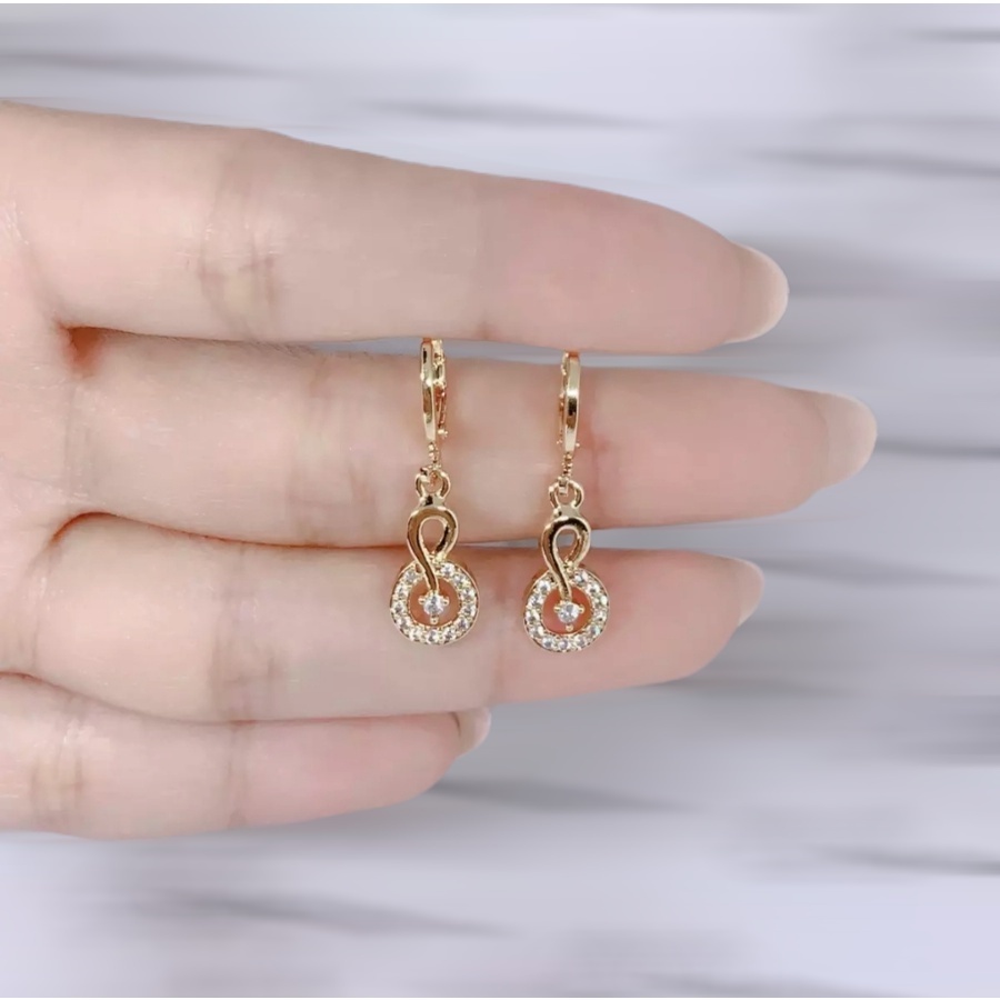 ANTING TITANIUM WANITA ANTI KARAT BERLAPIS EMAS ASLI IMPOR-lov bulat 2 bunga go