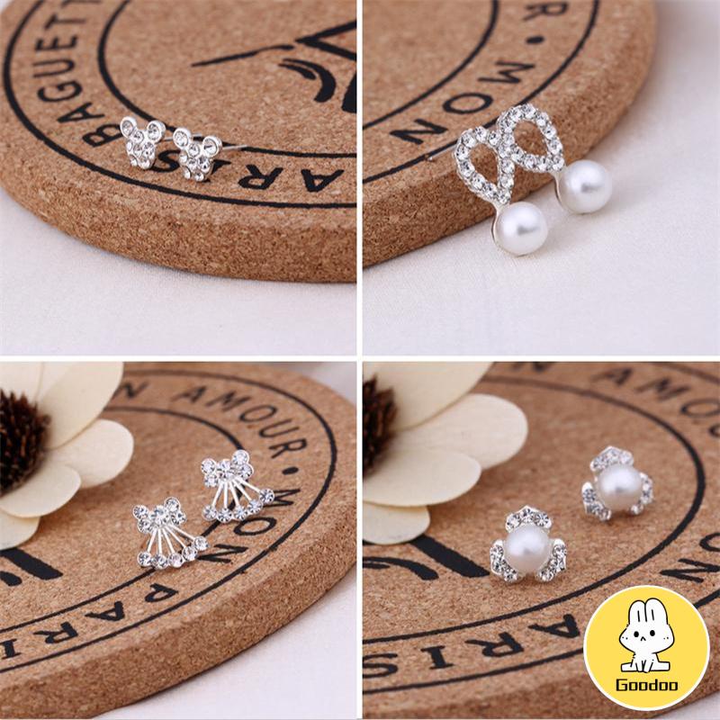 Anting Mutiara Pejantan Kristal Fashion Hati Mutiara Kristal Stud Anting-Anting Pesona Zirkon -Doo