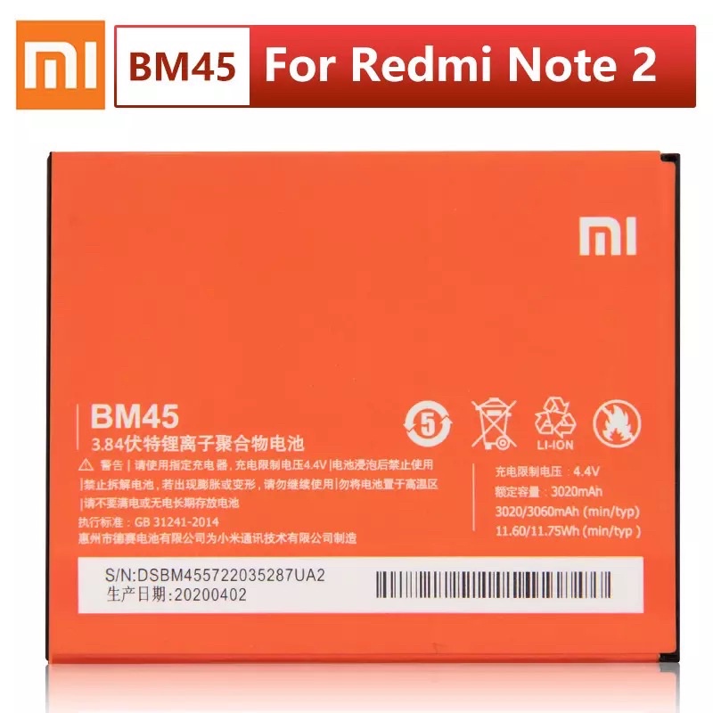 BATERAI XIAOMI REDMI NOTE 2 / BM45 - ORI 100%