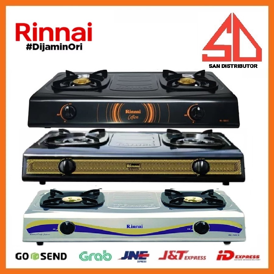 Rinnai Kompor Gas 2 tungku + SELANG REGULATOR RI 522C ,  RI 522E , RI 522S ORIGINAL SNI