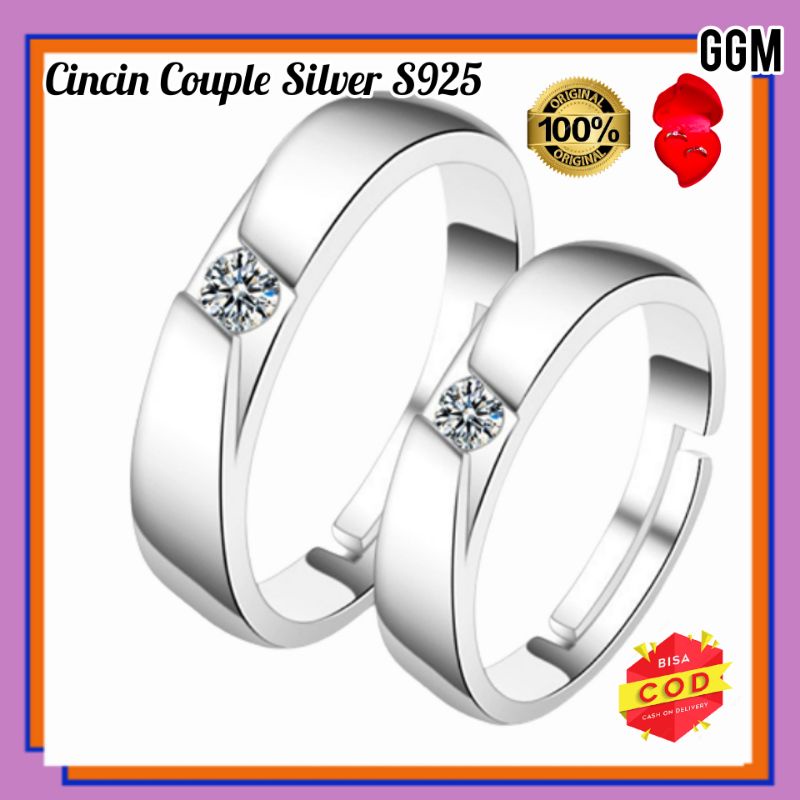 Cincin Couple Perak S925 Adjustable Cincin Perak 925 Zircon Seterling Couple Silver Ring Pria Wanita