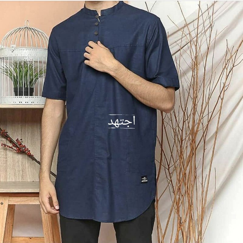 (FREE PARFUM)Kurta polos SLIMFIT tangan pendek bahan katun Madinah Fodu brand &quot;IJTIHAD&quot;