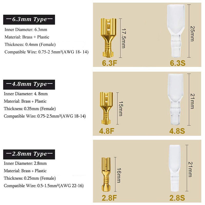 Terminal Wire Crimp Connector Spade Kit 270 PCS - 120 PCS - Terminal konektor kabel listrik - Skun kabel - konektor penyambung kabel cepat - Kabel Kawat TEMBAGA Terisolasi - Konektor Kabel Listrik