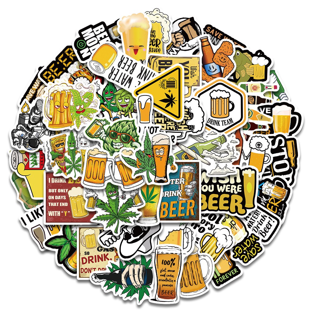 50pcs Funny beer suitcase sticker cute cartoon small beer bottle laptop decoration self-adhesive hand account