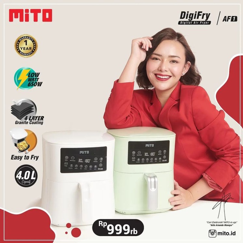 Airfryer Mito AF 1 Kapasitas 4 Liter Low Watt Air Fryer Mito