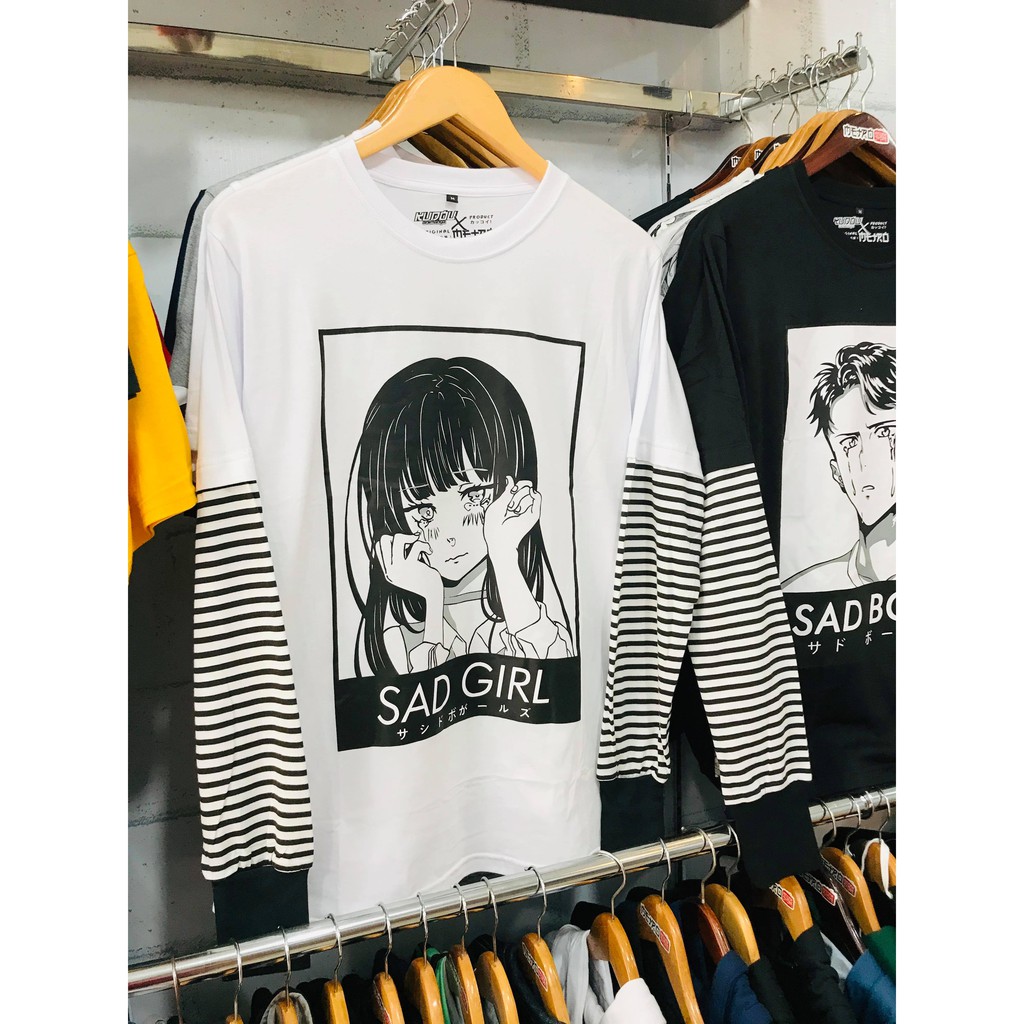 SAD GIRLS Streetwear Oversized Longsleeve Anime Character ready stock