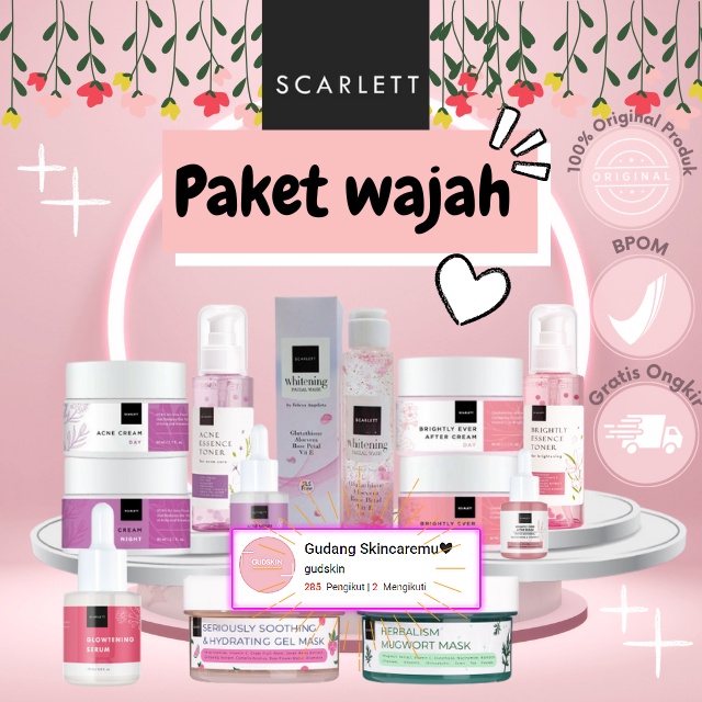 GUDSKIN❤️ COD TERLARIS SCARLETT SCARLET WHITENING PAKET WAJAH BRIGHTLY KECANTIKAN PAKET WAJAH TONER 