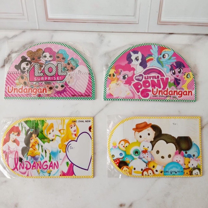 [5pc]GMC OVAL kartu undangan pony kartu ultah princess ultah anak batman spiderman superman frozen