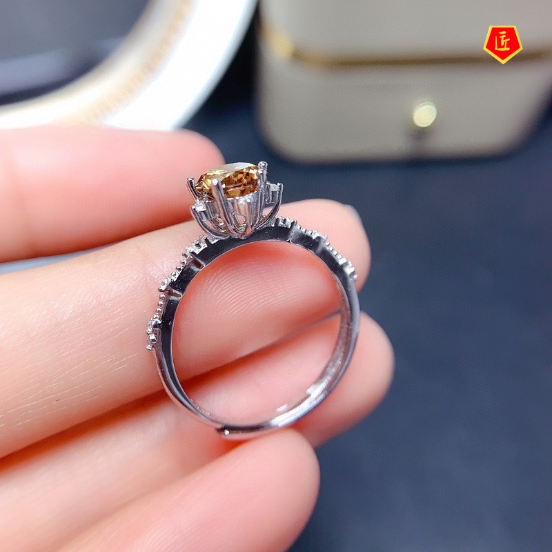 [Ready Stock]Simple Personality Champagne Morganite Snowflake Ring