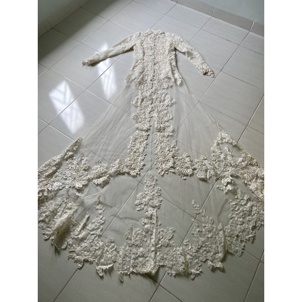 preloved kebaya pengantin wanita renda perancis full payet akad nikah ekor free selendang / setelan 