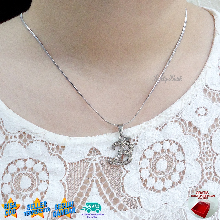 Lovelybutik - Kalung Inisial Huruf Titanium anti karat Kalung hurup Abjad Alphabet Ins B Klasik Bonus Kotak Perhiasan