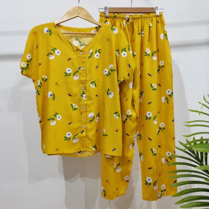 PIYAMA RAYON | PIYAMA VNECK | PIYAMA KEKINIAN | BAJU RUMAHAN-KCPD AT