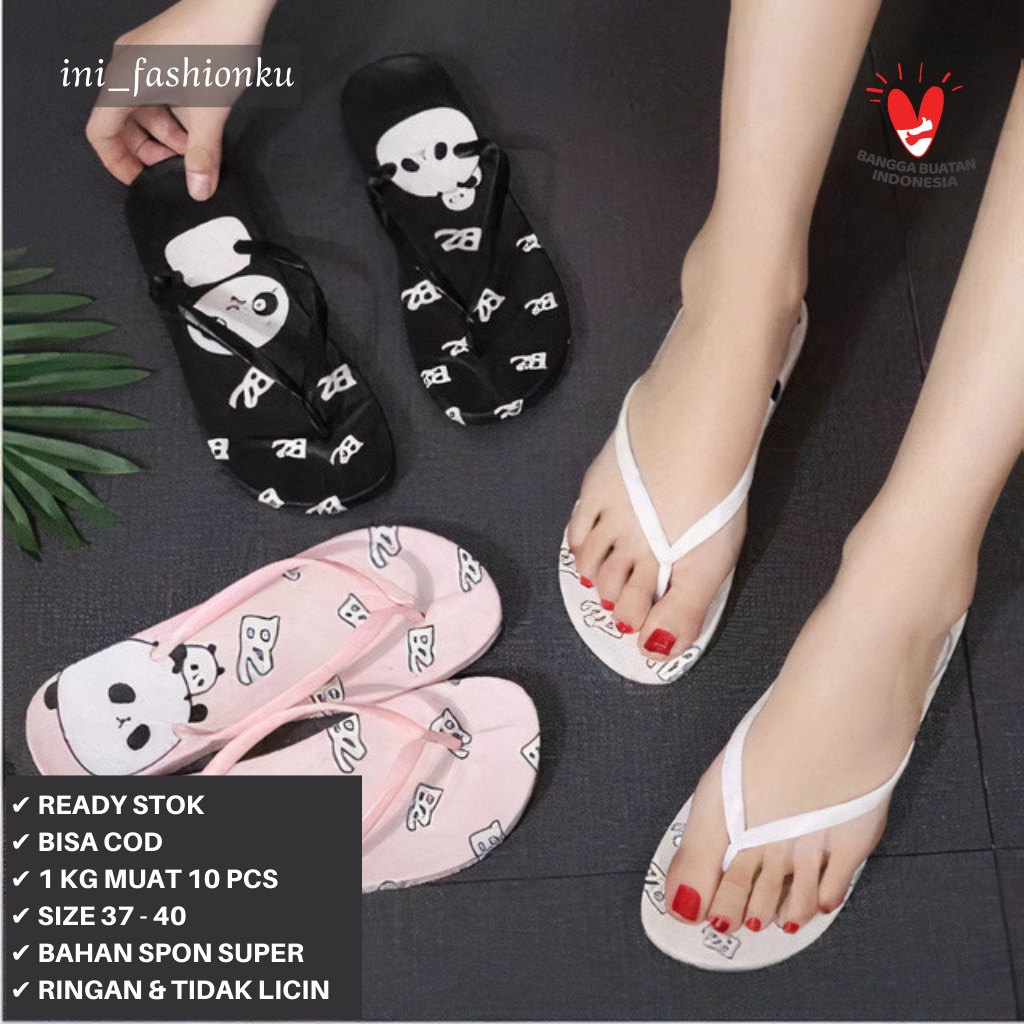 ( BISA COD ) SANDAL JEPIT TERBARU SENDAL SPON MOTIF PANDA LUCU IMUT BISA GROSIR