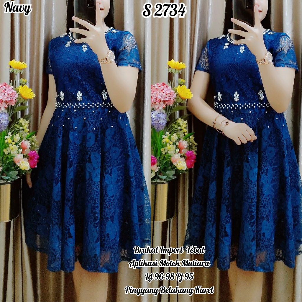 Yoira-TanahAbang 041221 - SS 2734 #Dress Brukat Import Navy 50490 20NV Ket Lengkap di Foto