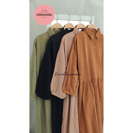 Rumahbusanartw | Gamis Babydoll Dress Wanita Fumiko Katun Linen Kode 6296