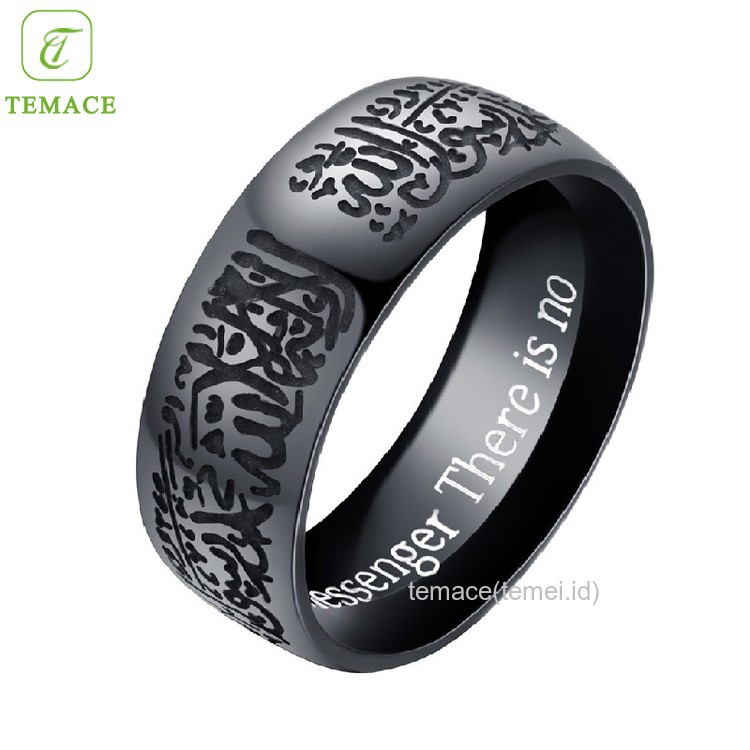 Cincin Pria dan Wanita Tauhid Kalimat Syahadat Muslim Islami Kaligrafi Arab OriCincin titanium asli anti alergi dan karat size 6-7-8ginal Termurah Couple