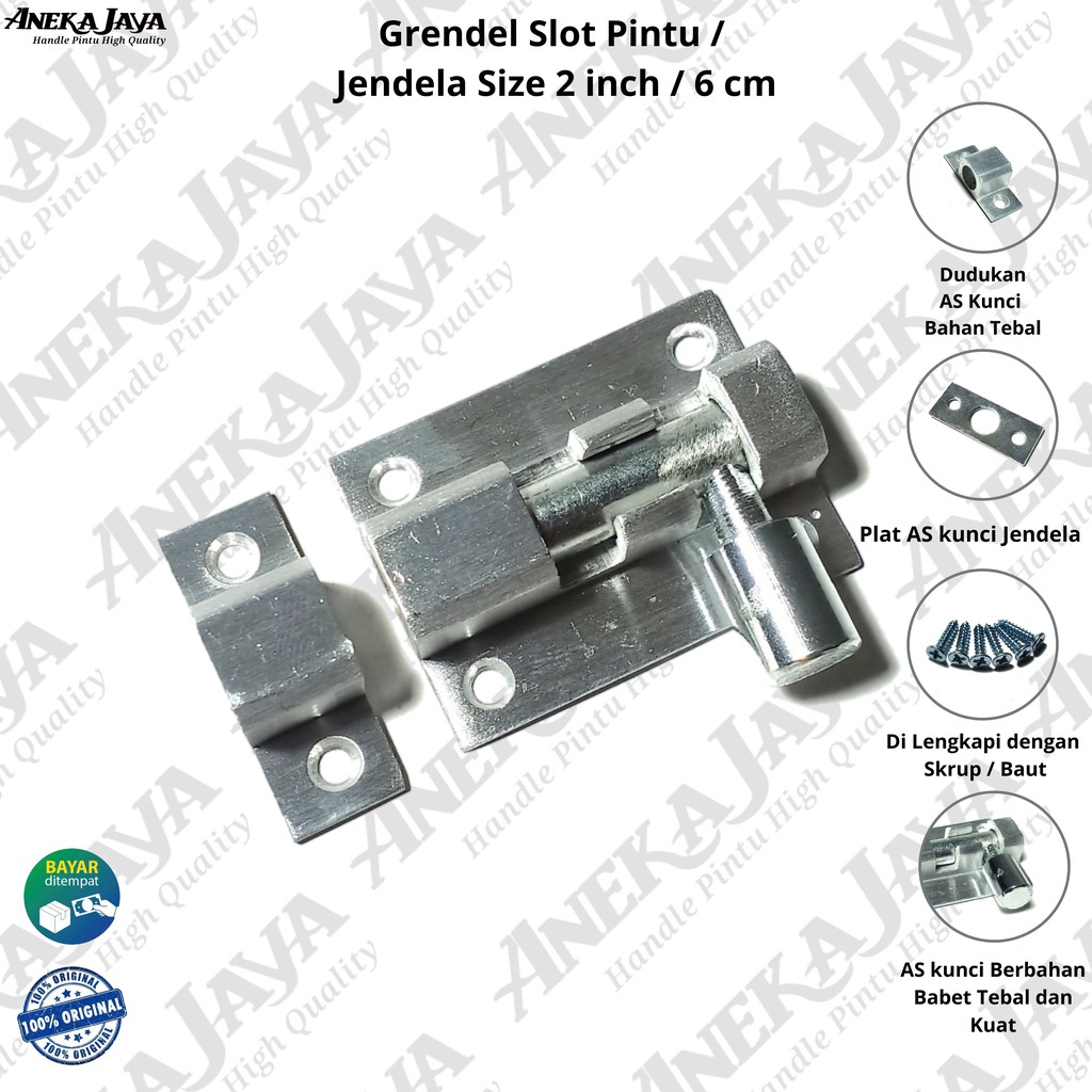 Grendel Slot jendela / kunci jendela / perlengkapan jendela ukuran 2 inch 5 cm dan 3 inch bahan allumunium