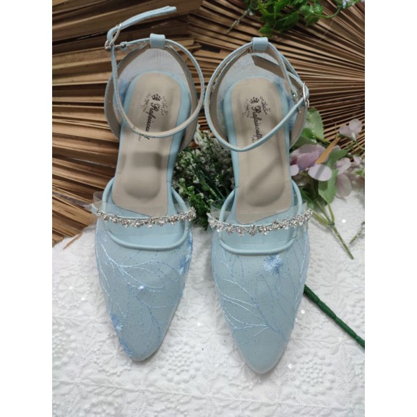 sepatu Zaleta babyblue tali asesoris cantik tinggi 5cm kaca