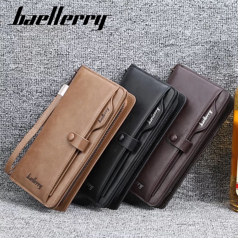 Baellerry S6703 Pria Dompet Panjang Kualitas Tinggi Gaya Pemegang Kartu Pria Dompet Zipper Kapasitas Besar PU Kulit Dompet Untuk Pria