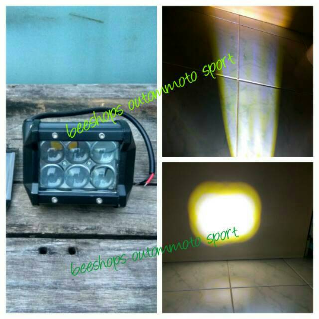 sinar kuning led bar 6 mata 18w cree lampu tembak sorot motor mobil