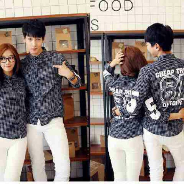 Baju Couple Kemeja tangan panjang katun keren casual prewedding number