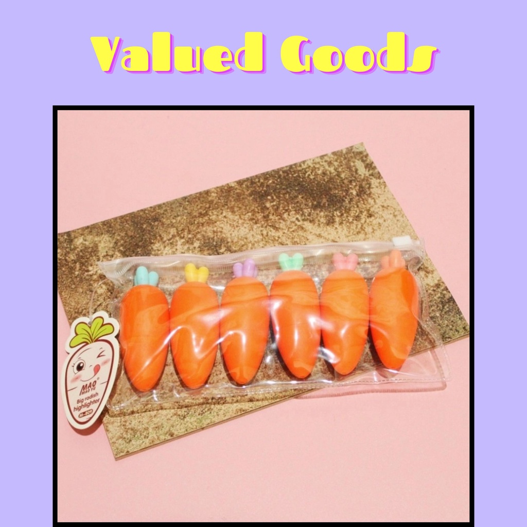 

Highlighter Sayur Wortel 6 Pcs 1 Set + Gratis Dompet Bening - stabilo tumpuk warna warni pewarna penanda catatan alat tulis kantor kerja lucu unik bentuk mainan lucu unik carrot oren and pouch transparan