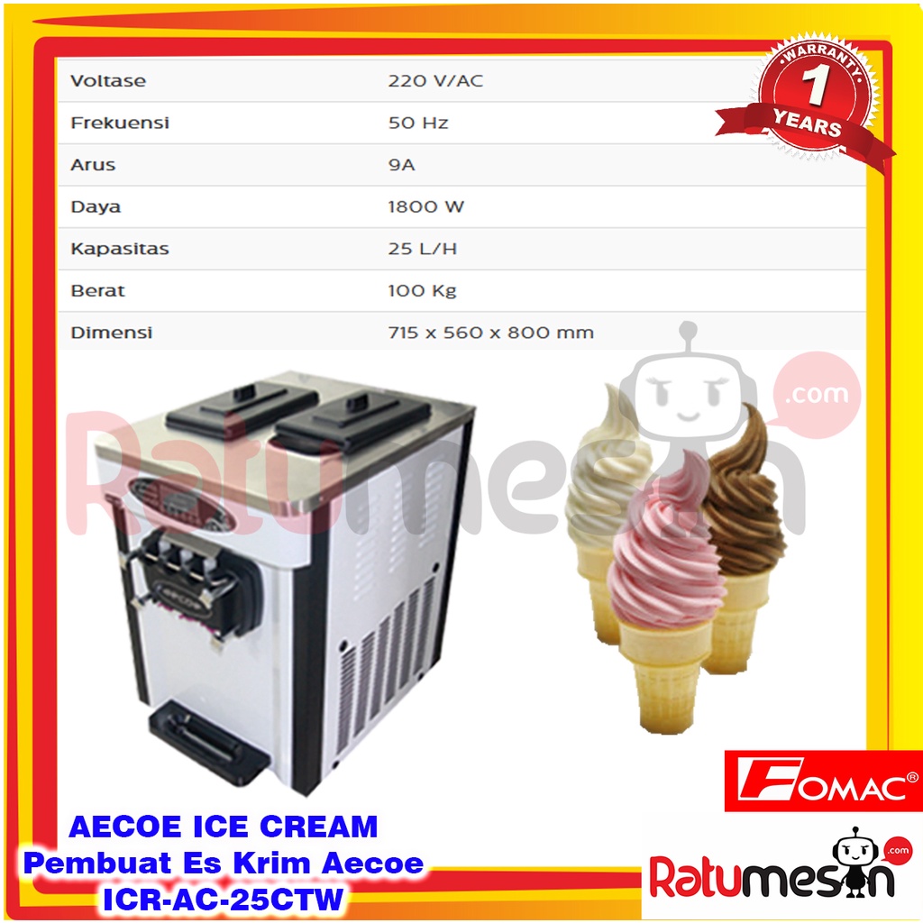Aecoe Ice Cream / Mesin Pembuat Es Krim Aecoe 3 Tuas ICR-AC-25CTW FOMAC