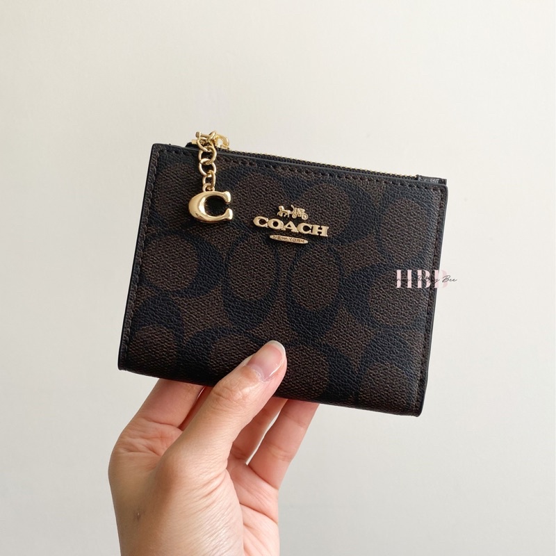 Jual Coach Snap Card Case Wallet in Signature Canvas Brown Black