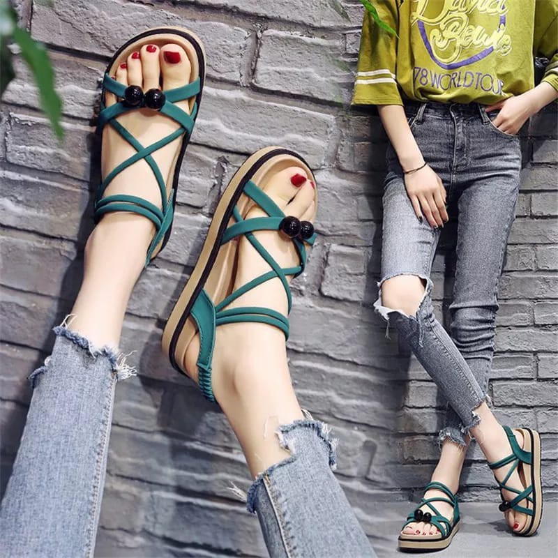 Wedges Sandal Mutiara Black / Sandal Wanita Korea Style RS 013