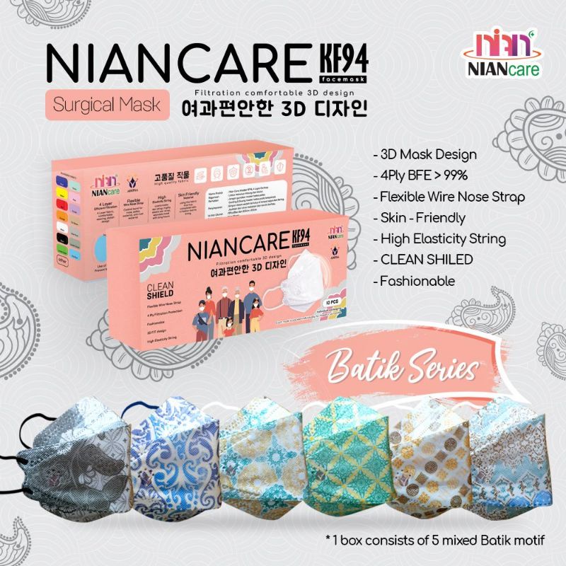 Masker KF94 Nian Care 4 Ply Earloop Disposable Surgical Face Mask (Batik)