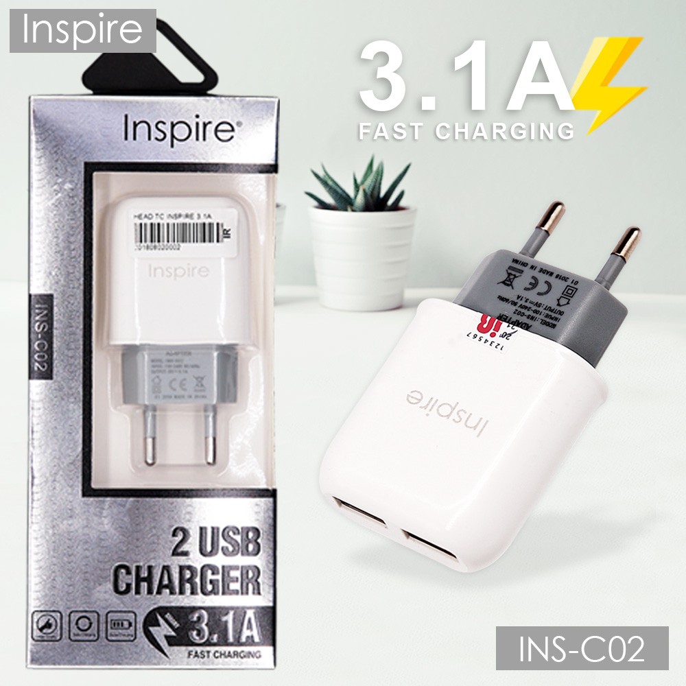 KEPALA CHARGER UNIVERSAL CHARGER INSPIRE 3.1A ADAPTOR UNIVERSAL BATOK CHARGER HEAD TC INSPIRE 3.1A