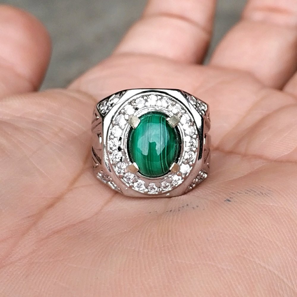 CINCIN PERMATA BATU AKIK NATURAL GREEN MALACHITE MINIMALIS