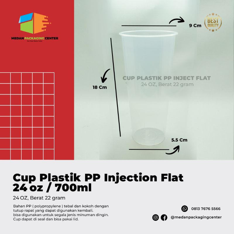 Cup PP Injection Flat 700ml ( 22oz ) / cup plastik injection
