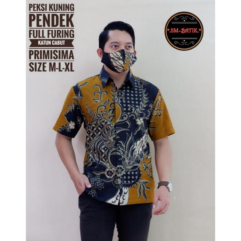 Kemeja Batik Lengan Pendek Exclusive Terbaru Batik Pendek Warna Kuning Hem Batik Kuning PEKSI KUNING