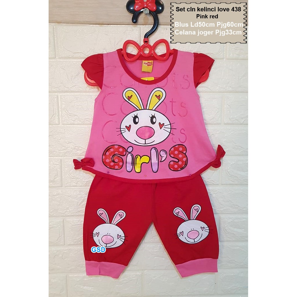 Set Celana Kelinci Love 438/Baju Setelan Anak Bayi 6-12bln/Setelan Bayi Murah/Pakaian Stelan Bayi