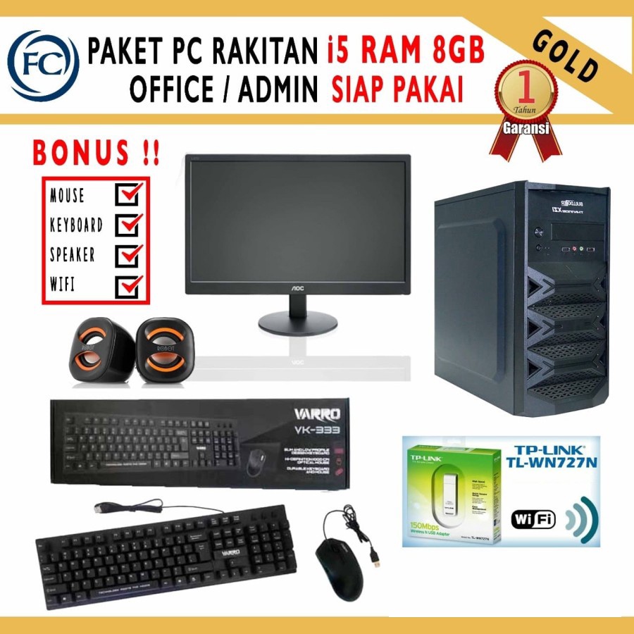 PC Office i5 RAM 8GB (Gold) Siap pakai include monitor dan aksesoris