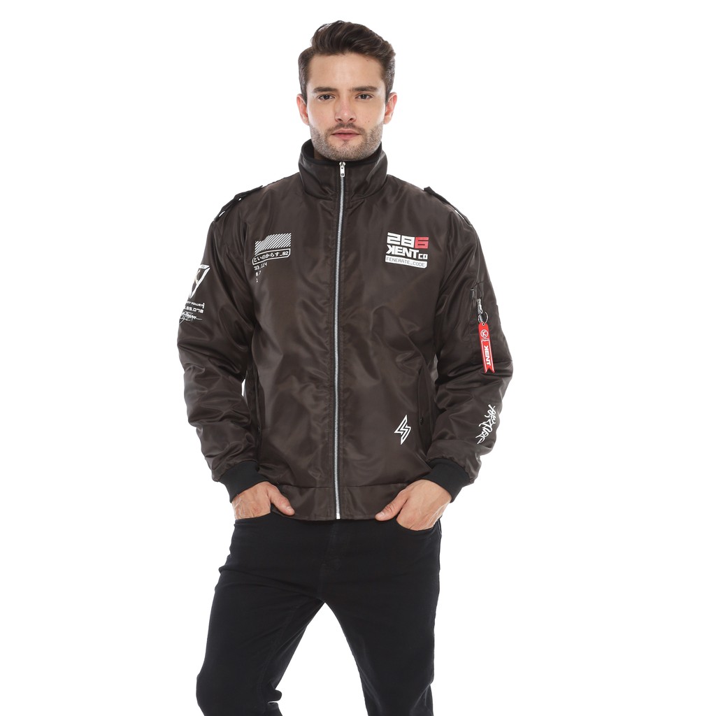 Kent Jaket Pria Bomber Pilot Word Brown