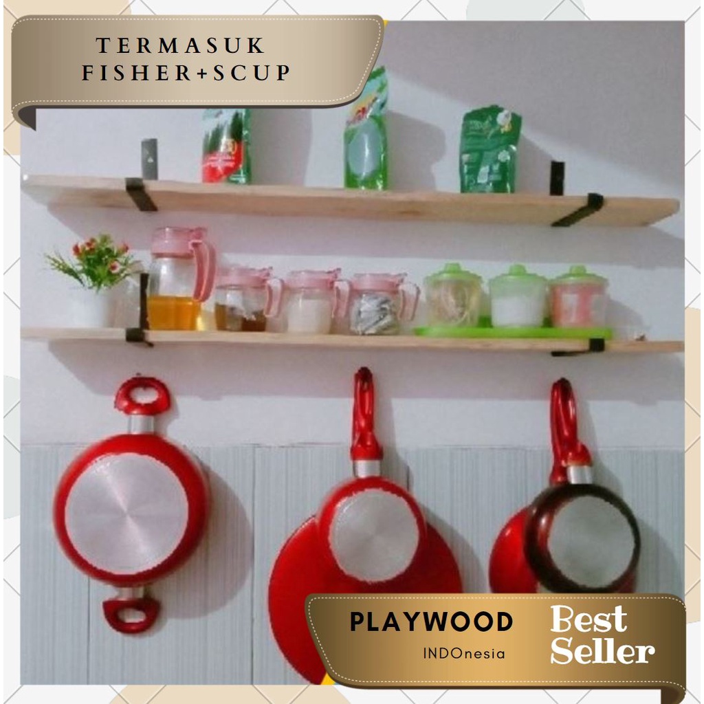 PlayWood - Rak gantung besi kayu simple minimalis / ambalan kayu bracket besi / ambalan kayu besi