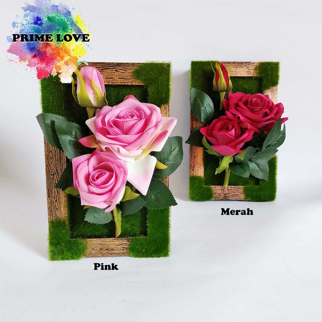 Hiasan Dinding Bunga Mawar Merah Rose Pink Artificial Pajangan