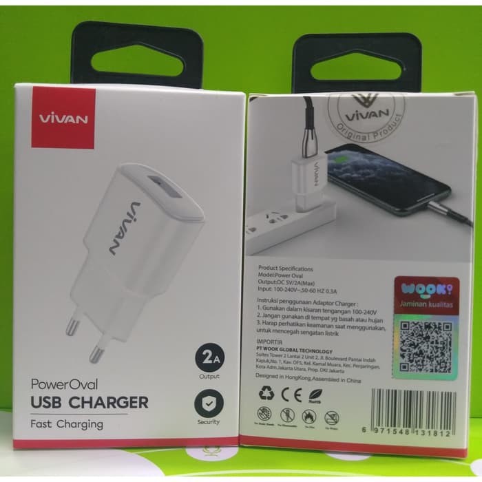 ADAPTOR CHARGER VIVAN POWER OVAL 2A Fast Charging Single USB - ORI - W