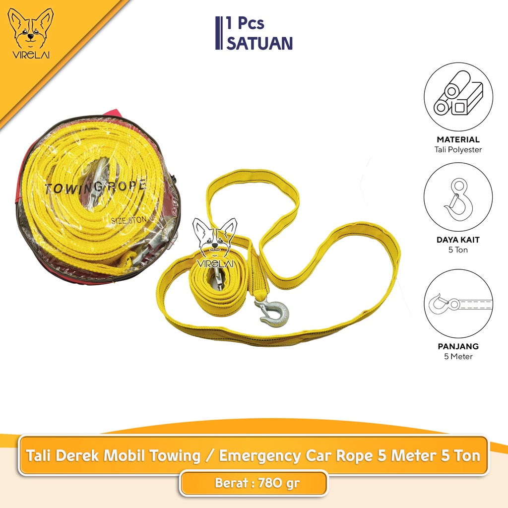 Tali Derek Mobil Towing / Emergency Car Tow Rope 5 Meter 5 Ton