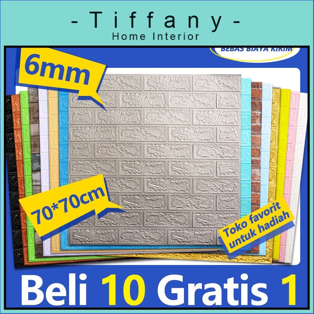 (COD) murah Beli 10 gratis 1 70x77 3 6mm Tebal Wallpaper Dinding 3D Foam Kotak Batu Bata Stiker Timb