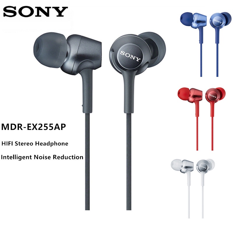 Sony MDR-EX255AP Headset Earphone Kabel 3.5mm Dengan Mic + Fitur Noise Reduction