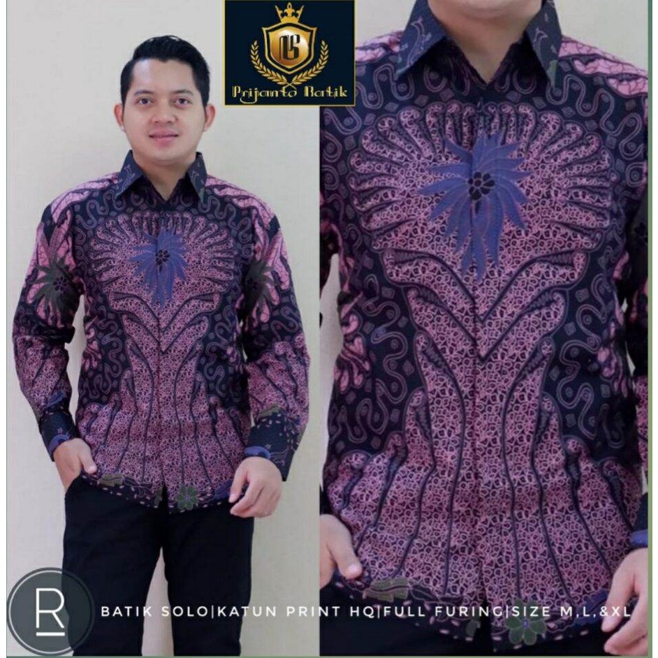 Baju batik pria terbaru / batik lengan panjang warna ungu/ batik ungu cowok / hem batik ungu suket