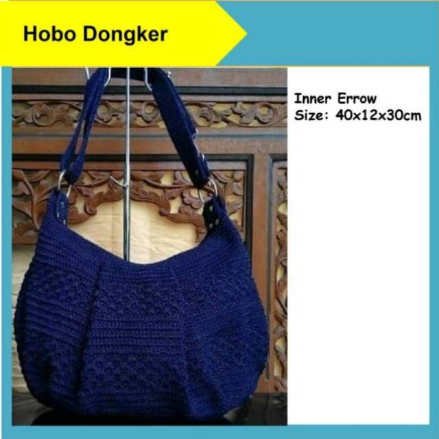 Tas Rajut Wanita Hobo Balon Besar Biru Dongker Shoulderbag Selempang