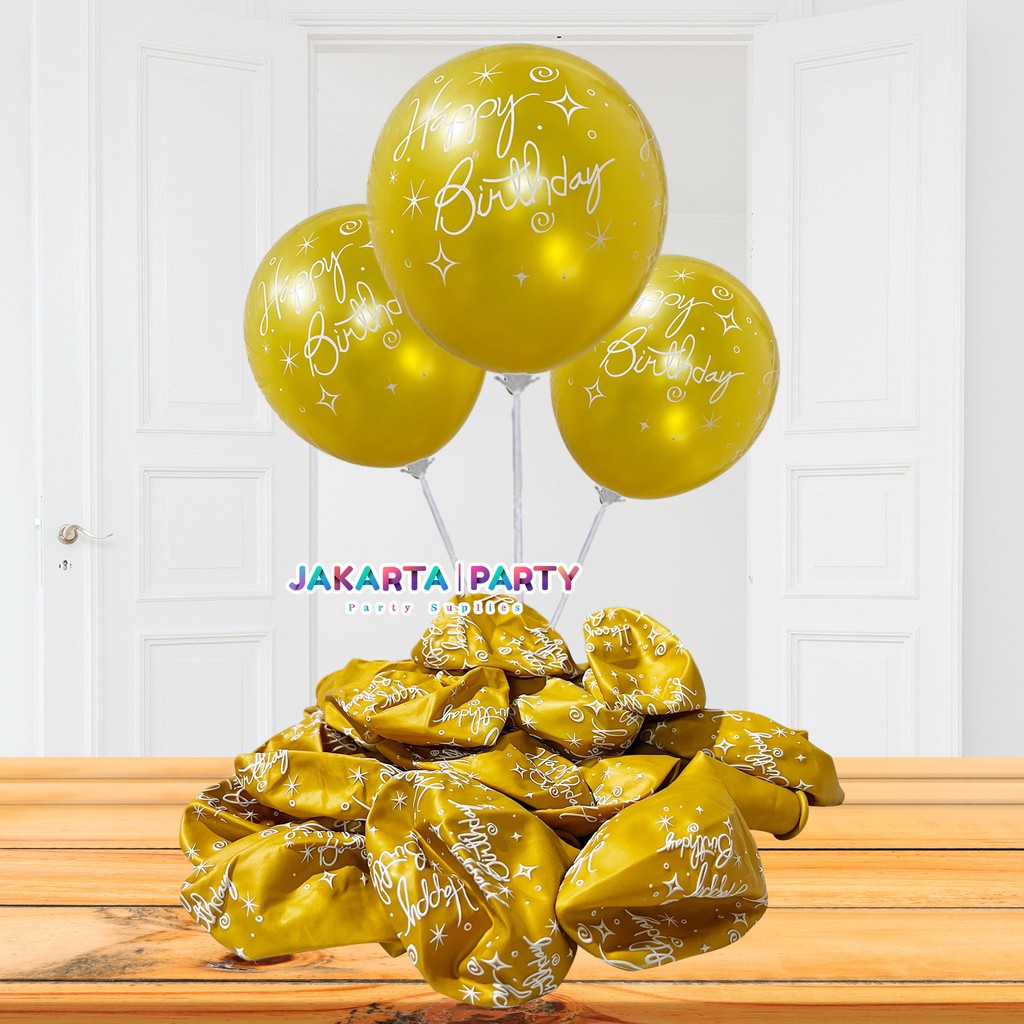 Balon Latex HBD Gold / Balon Motif HBD / Balon Souvenir Ultah